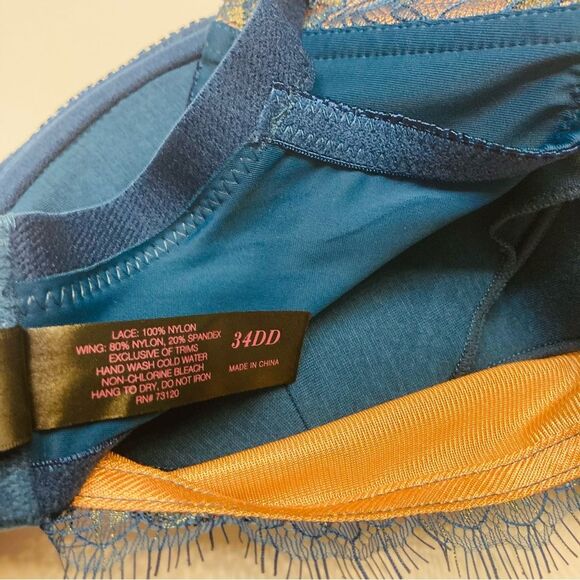 Fredrick’s Of Hollywood Voluptuous‎ Bra Padded Push Up 34DD Teal Shine Lace NEW - Picture 9 of 12